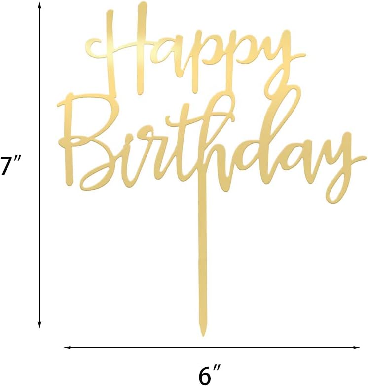 Mirrored Gold Acrylic Happy Birthday Cake Topper